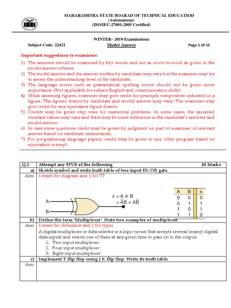 Digital Electronics and Microcontroller Applications Winter 2019 Answer ...