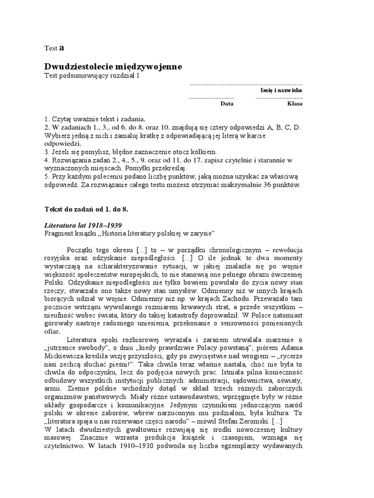 test-z-j-zyka-polskiego-podsumowuj-cy-dwudziestolecie-mi-dzywojenne