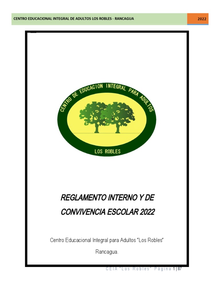 Reglamento Interno y de Convivencia Escolar 2022 | PDF | Evaluación ...