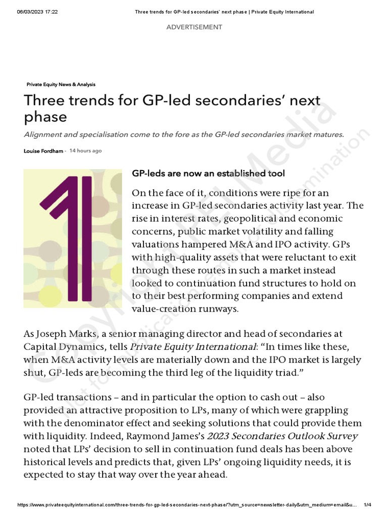 Three Trends For GPled Secondaries' Next Phase Private Equity