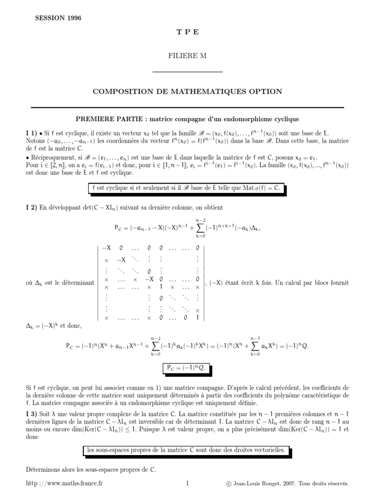 Endomorphisme cyclique et matrices compagnon | PDF | Valeur propre ...
