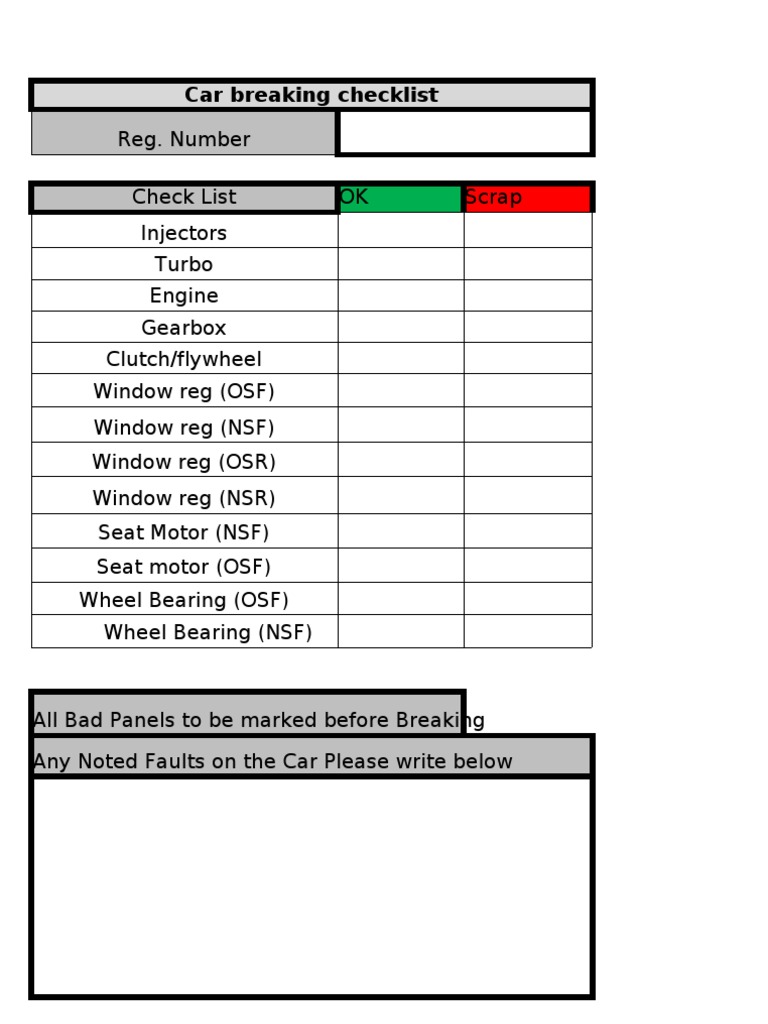 Car Breaking Checklist for Scrap Evaluation | PDF