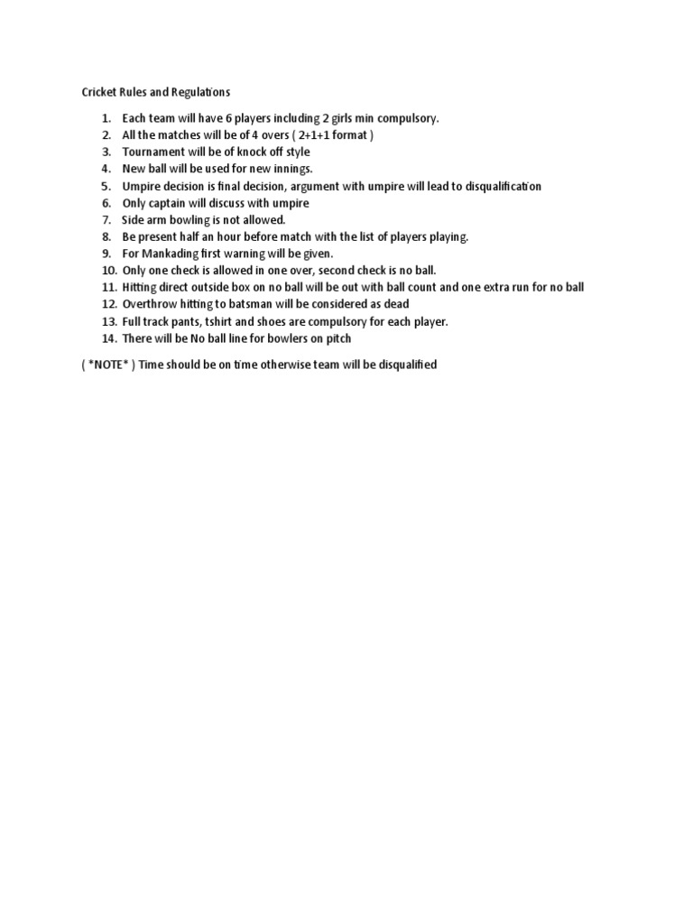 Cricket Rules and Regulations PDF