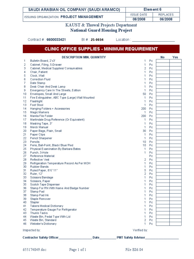 L6.04 Clinic Office Supplies Checklist PDF Manufactured Goods