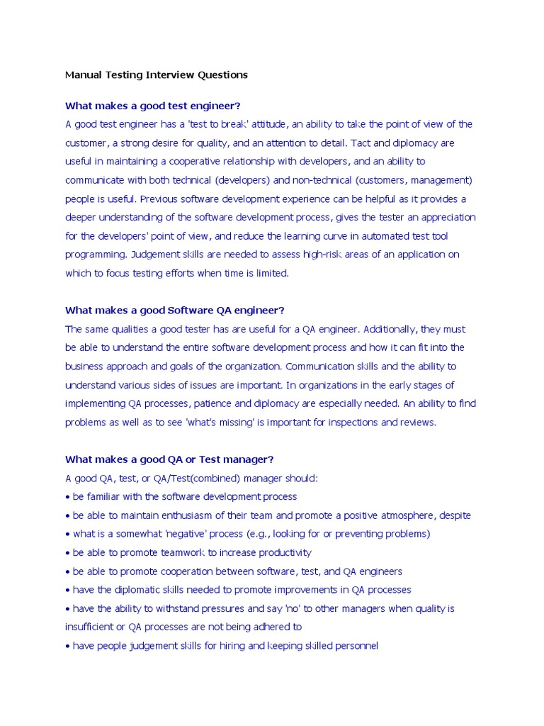 Manual Testing Interview Questions PDF World Wide  & 