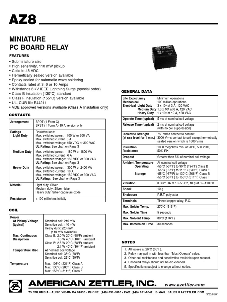 Zettler AZ8 Relay Wiring Diagram | PDF | Relay | Alternating Current