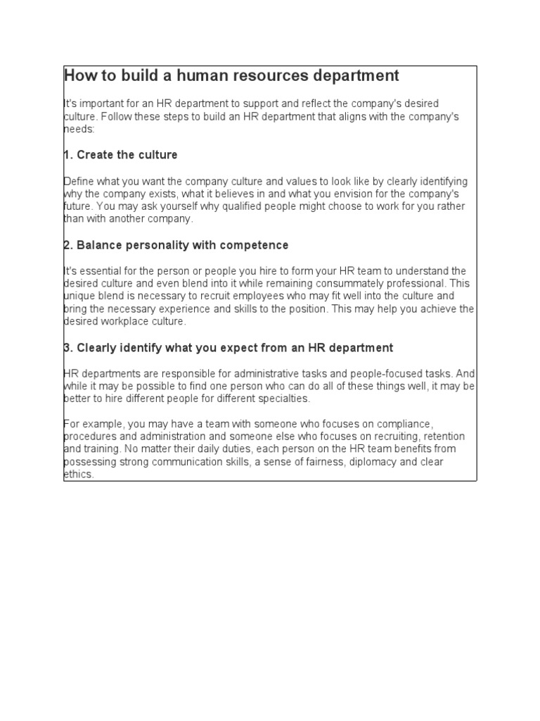 How To Build A Human Resources Department | PDF