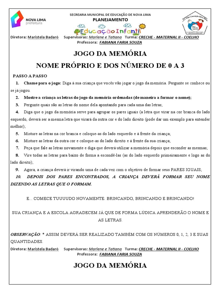 JOGO DA MEMÓRIA DOS NOMES | PDF
