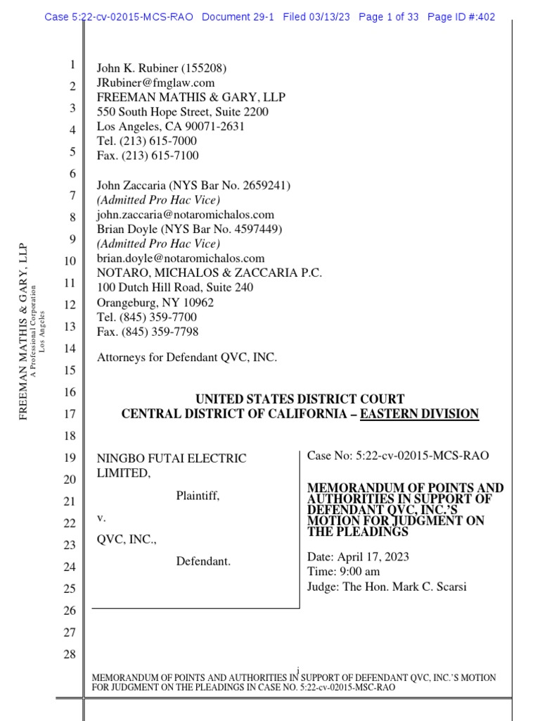 Ningbo v qvc motion for judgment on the pleadings pdf federal