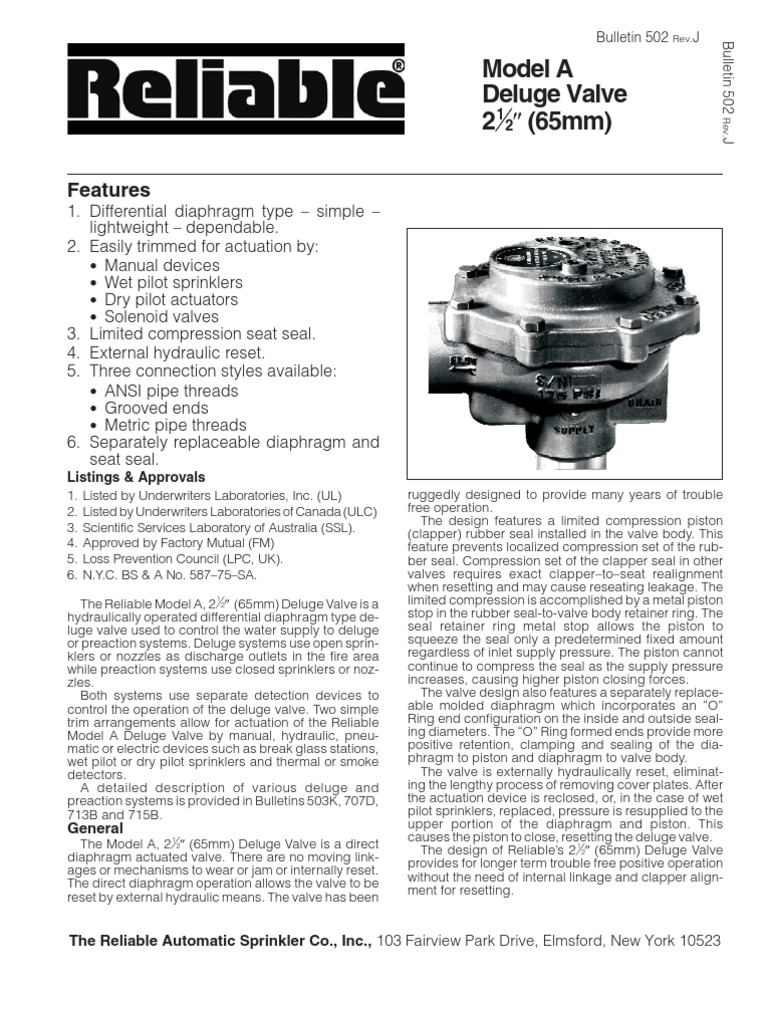 Reliable Model A Deluge Valve Overview | PDF | Fire Sprinkler System ...