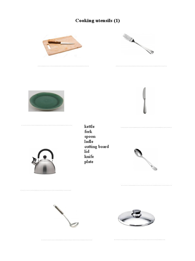 cooking utensils worksheet 1 PDF