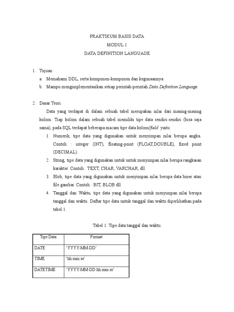 Modul1 Data Definition Language | PDF