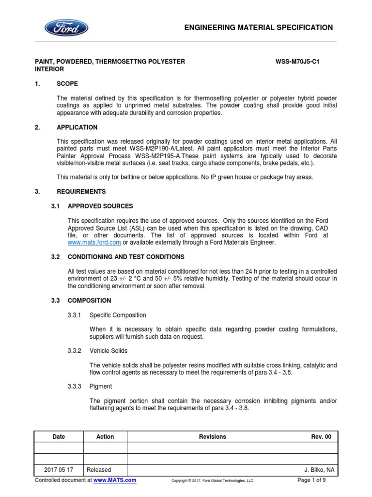 Powder Coat Performance Spec WSS M70J5 C1 PDF Paint Specification