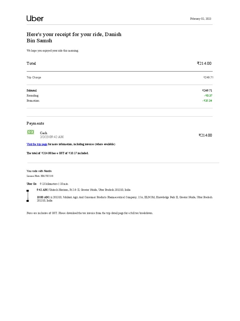 Here's Your Receipt For Your Ride, Danish Bin Samsh: Total 214.00 | PDF