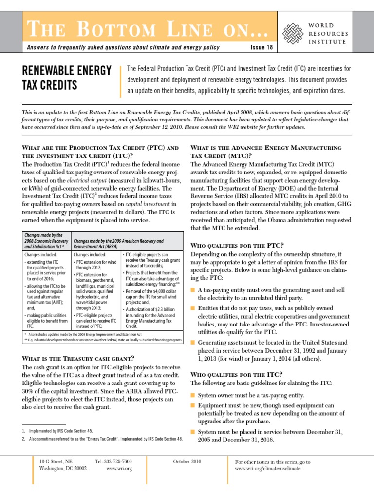 Renewable Energy Tax Credits Overview | PDF | Tax Credit | Energy ...