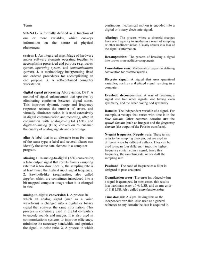 Terms | PDF | Analog To Digital Converter | Sampling (Signal Processing)