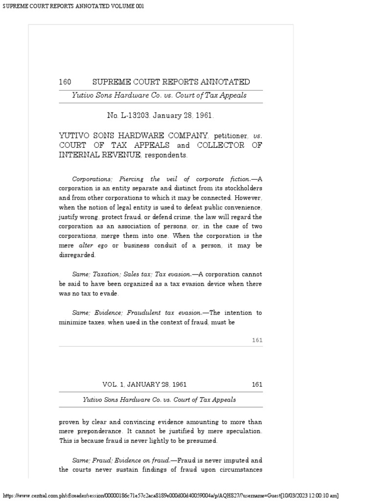 160 Supreme Court Reports Annotated Yutivo Sons Hardware Co. vs. Court
