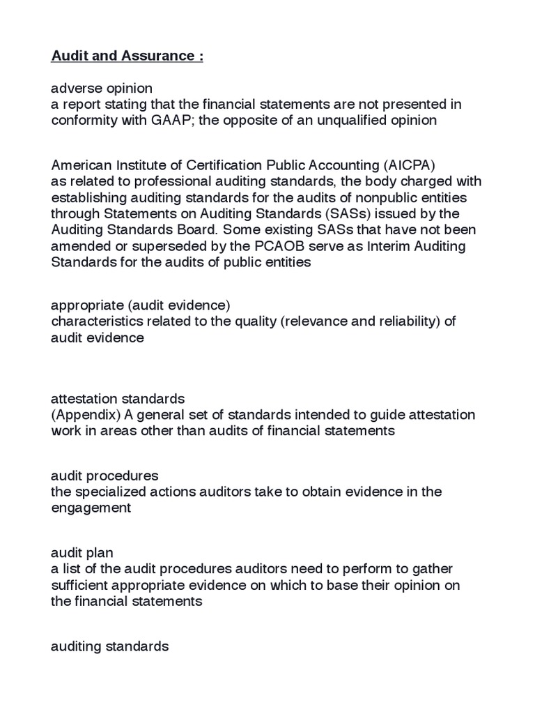 Key Audit Terms and Concepts A Comprehensive Glossary of Auditing Standards, Procedures, Risks