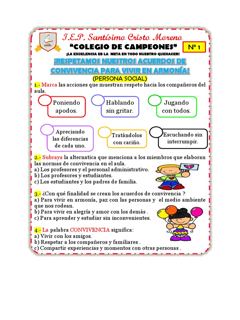 Normas y Acuerdos de Convivencia Escolar | PDF