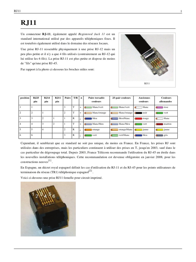 Branchement et schéma prise RJ11 | PDF | Composants électriques ...