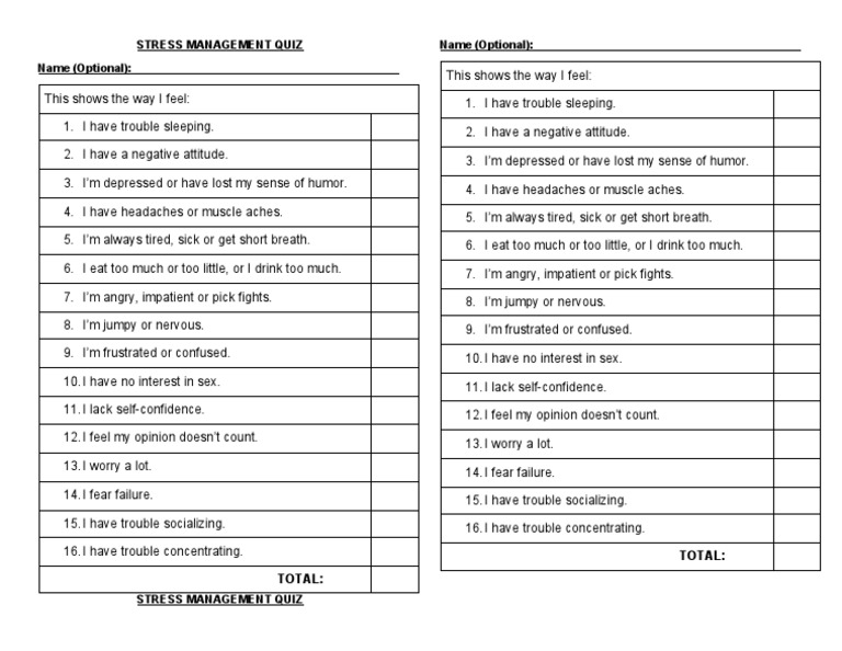 Stress Management Quiz PDF