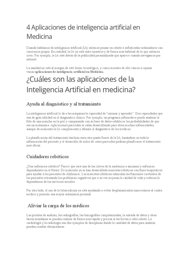 Aplicaciones de IA en Medicina | PDF | Inteligencia artificial ...