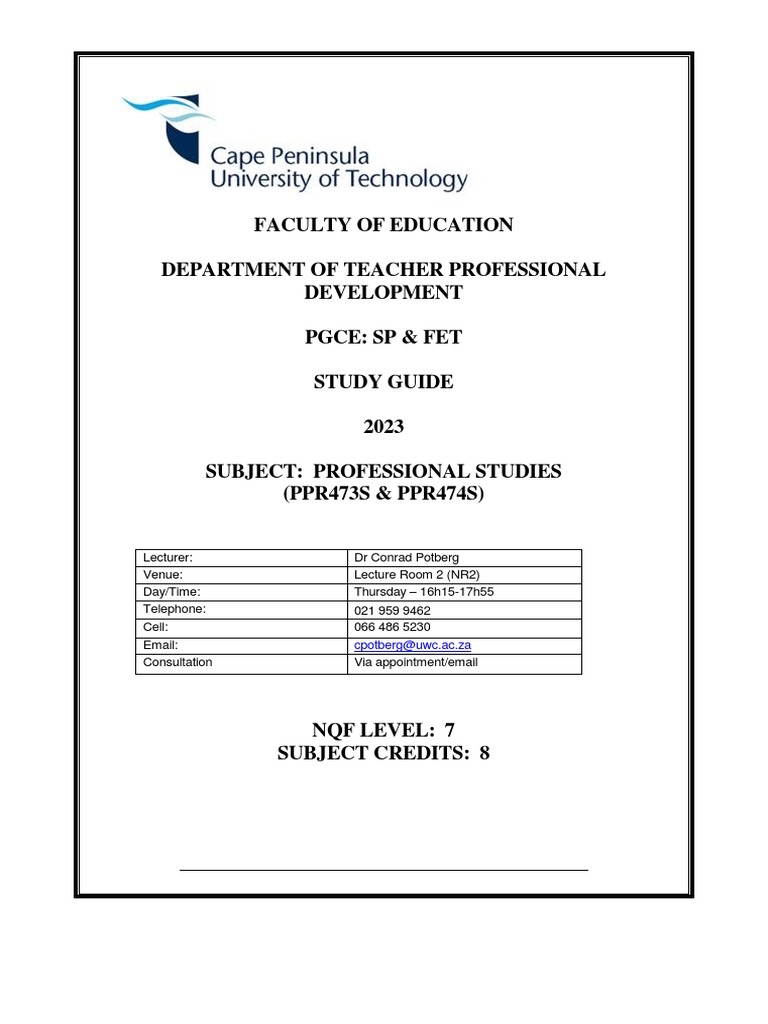 Pgce Professional Studies Study Guide 2023 PDF Teachers Plagiarism