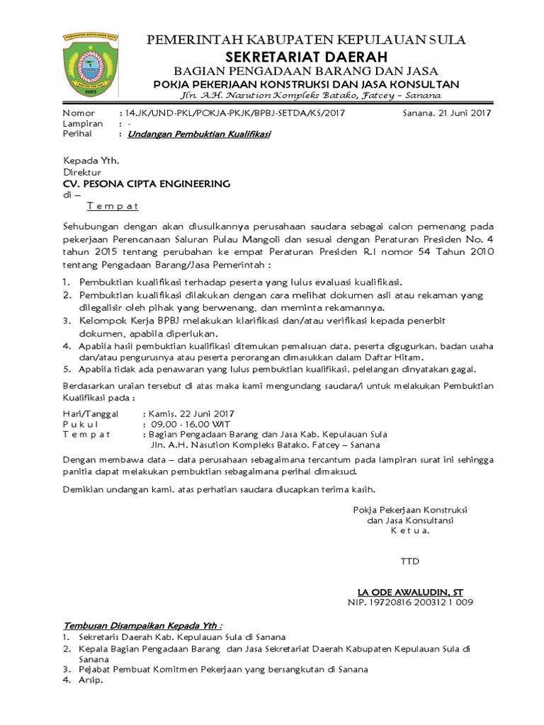 Und. Pembuktian - CV. PESONA CIPTA ENGINEERING | PDF