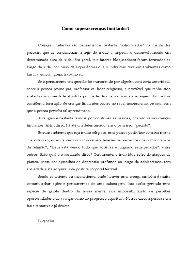 Superando Crenças Limitantes | PDF | Pensamento | Mente