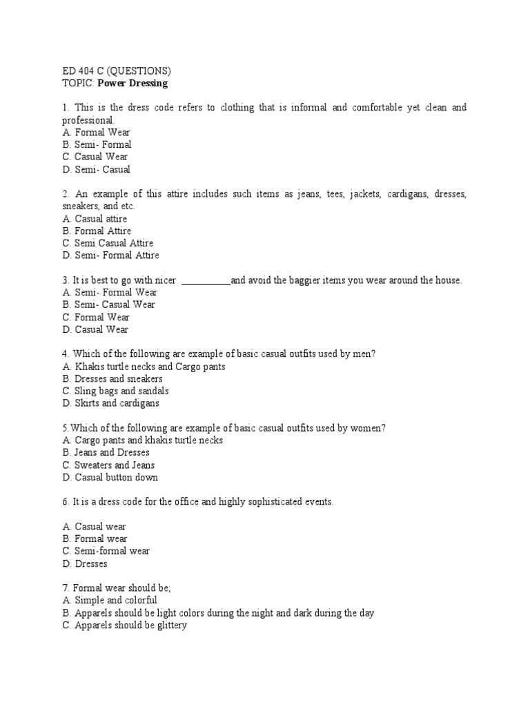 ED404 POWER DRESSING GROUPC6 QUESTIONS and ANSWERS PDF Clothing Dress
