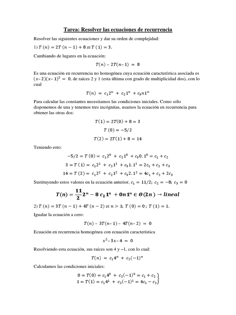 Resolver Las Ecuaciones de Recurrencia | PDF | Ecuaciones | Objetos ...