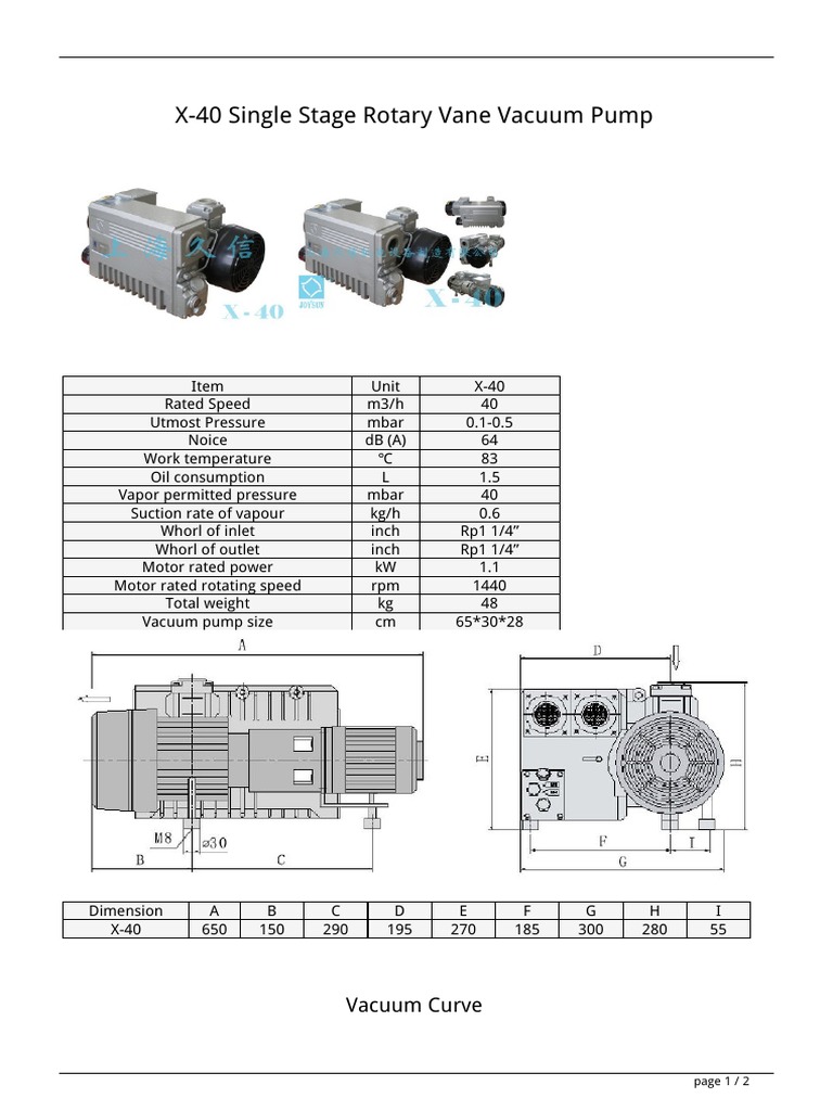X 40 Single Stage Rotary Vane Vacuum Pump PDF