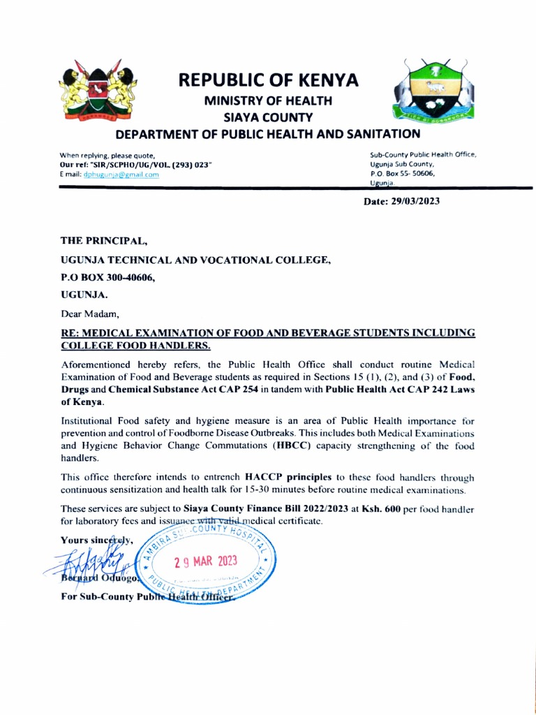 F&B and Food Handlers Medical Examination PDF