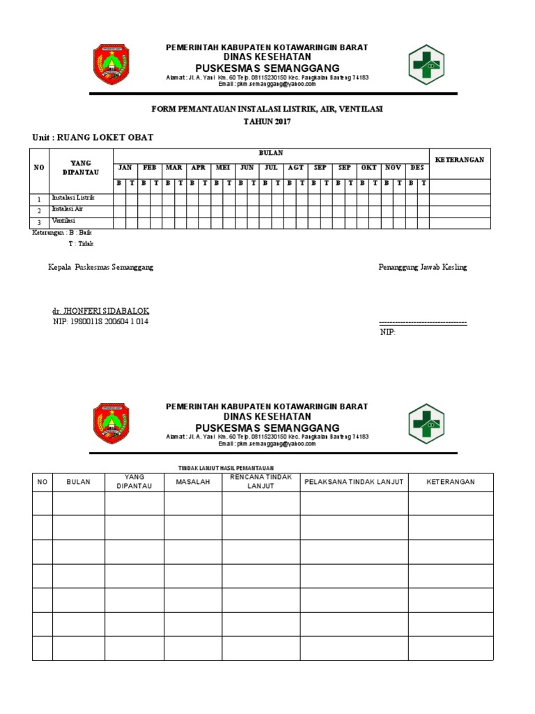 Form Pemantauan Instalasi Listrik Air Ventilasi Tahun 2017 | PDF