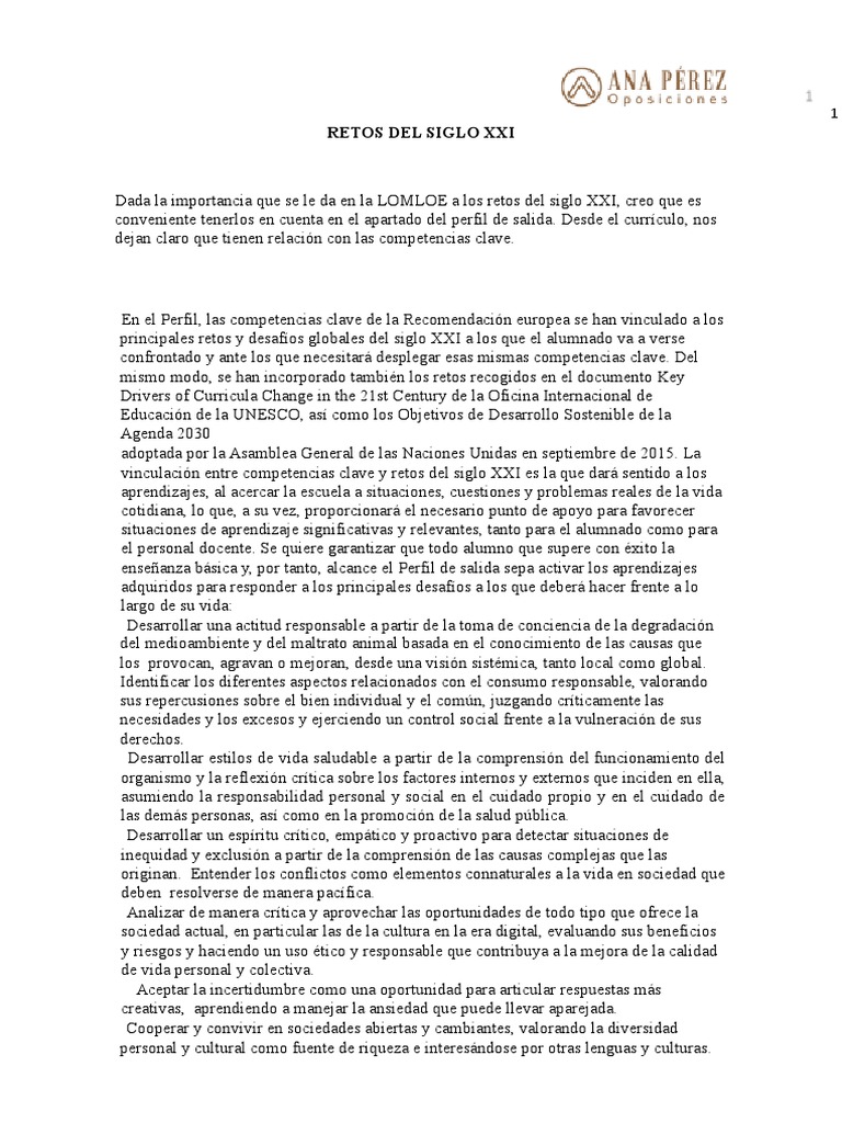 Retos del Siglo XXI según LOMLOE | PDF | Plan de estudios | Sociedad