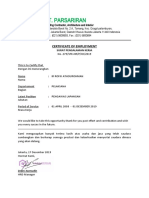 PT. PARSARIRAN Building Contractor Certificate of Employment