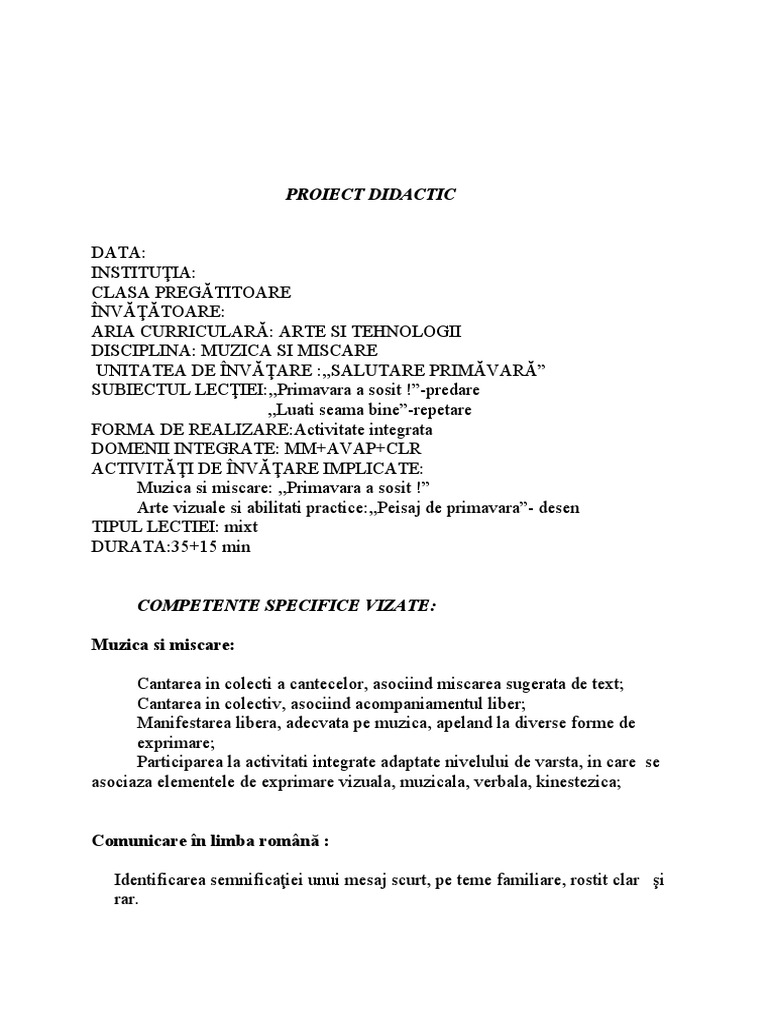 Competente Specifice Vizate:: Muzica Si Miscare | PDF