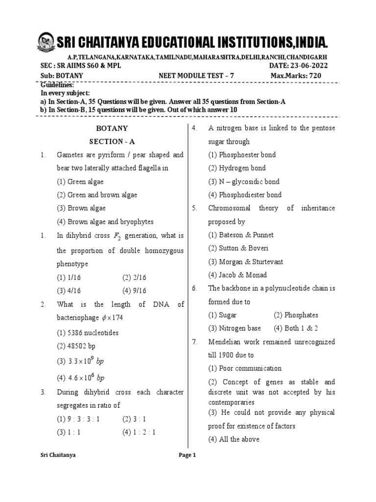 Microsoft Word - SR Aiims s60 & Neet MPL Neet Module Test - 7 Paper ...