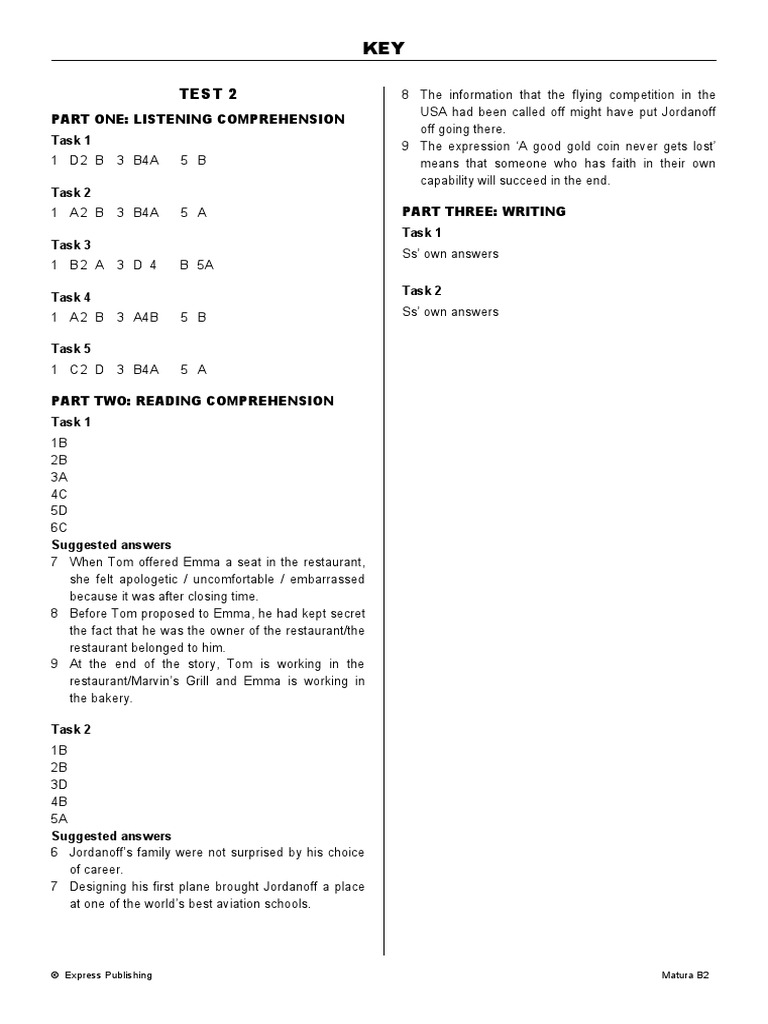 B2 Test 2 Key | PDF