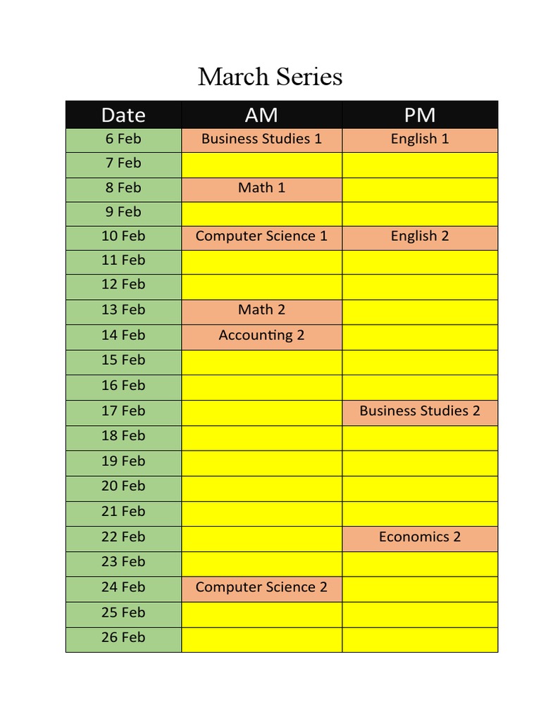 March Series Date AM PM PDF