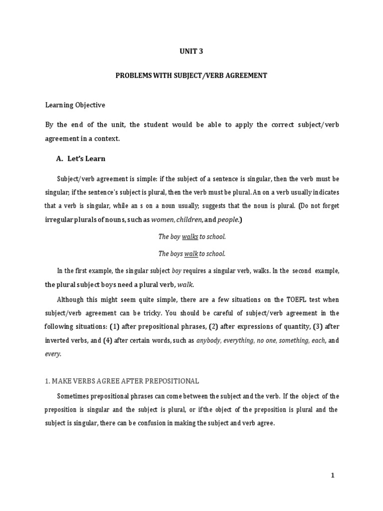 Unit 3 Problem With Sva | PDF | Grammatical Number | Verb