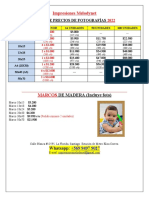 Lista de Precios FOTOGRAFÍAS (2022)