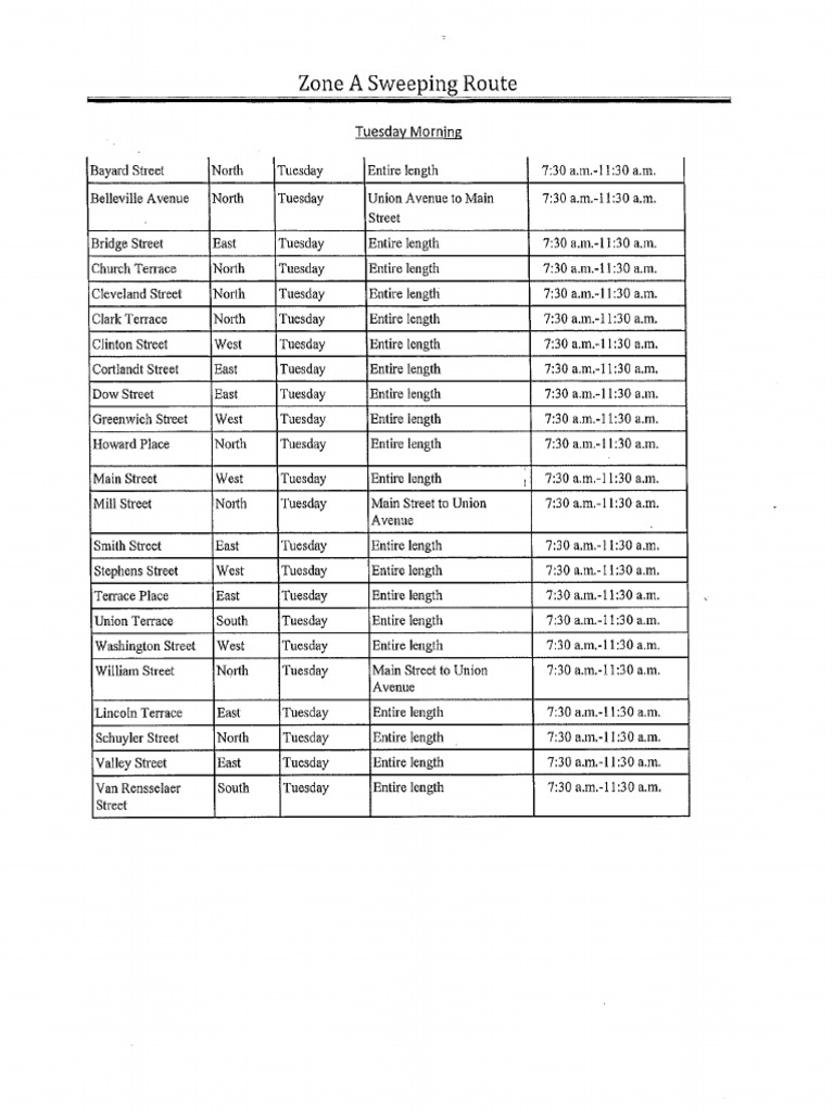 Belleville Street Cleaning Schedule PDF