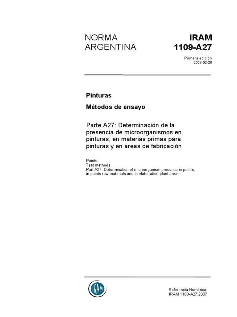 Norma Argentina: Iram 1109-A27 | PDF | Las bacterias | Contaminación
