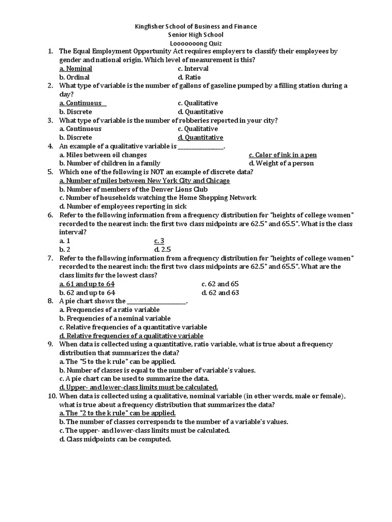 Long Quiz PDF Standard Error Standard Deviation