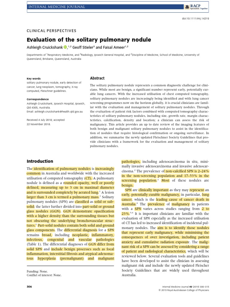 Solitary Pulmonary Nodule Evaluation | PDF | Ct Scan | Positron ...