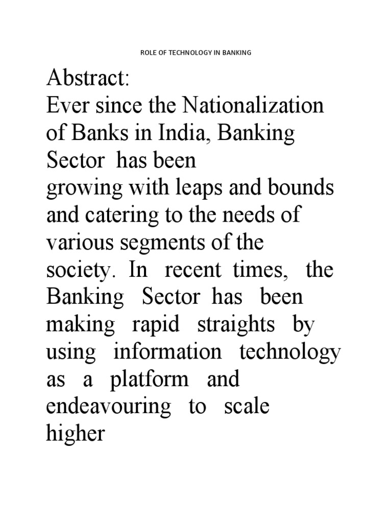 Role of Technology in Banking | PDF | Banks | Banks & Banking