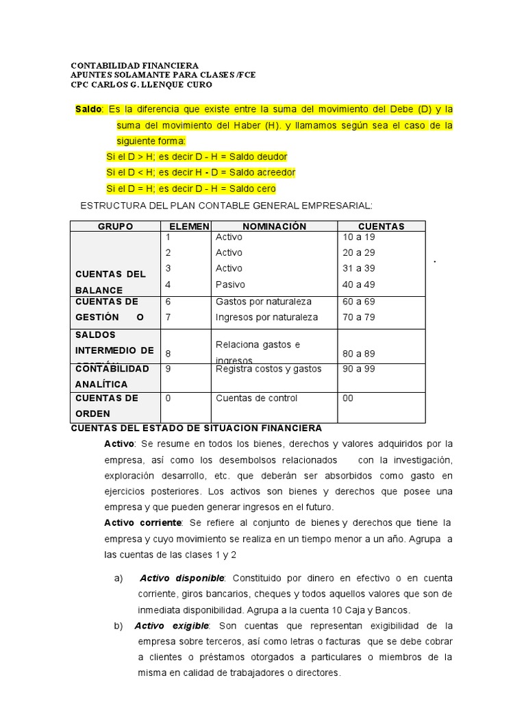 Estructura del Plan Contable Empresarial | PDF | Contabilidad | Bancos