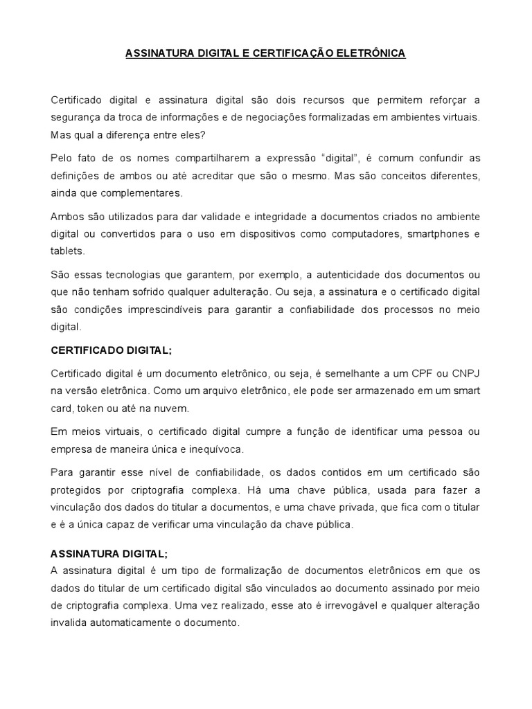 Certificado e Assinatura Digital - Pi | PDF | Criptografia de chave ...
