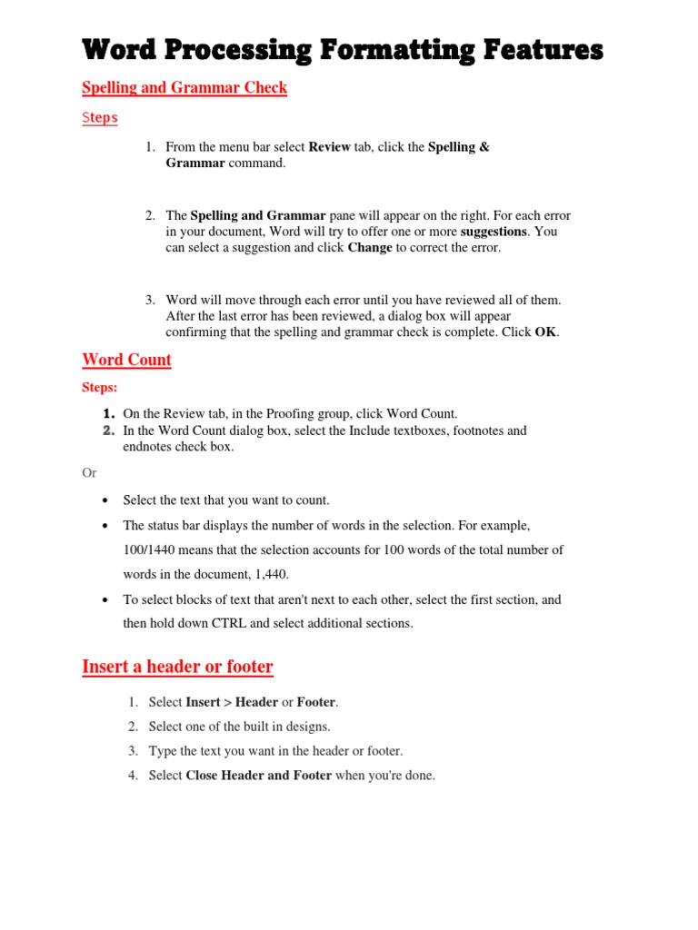 Word Processing Formatting Features | Download Free PDF | Paragraph ...